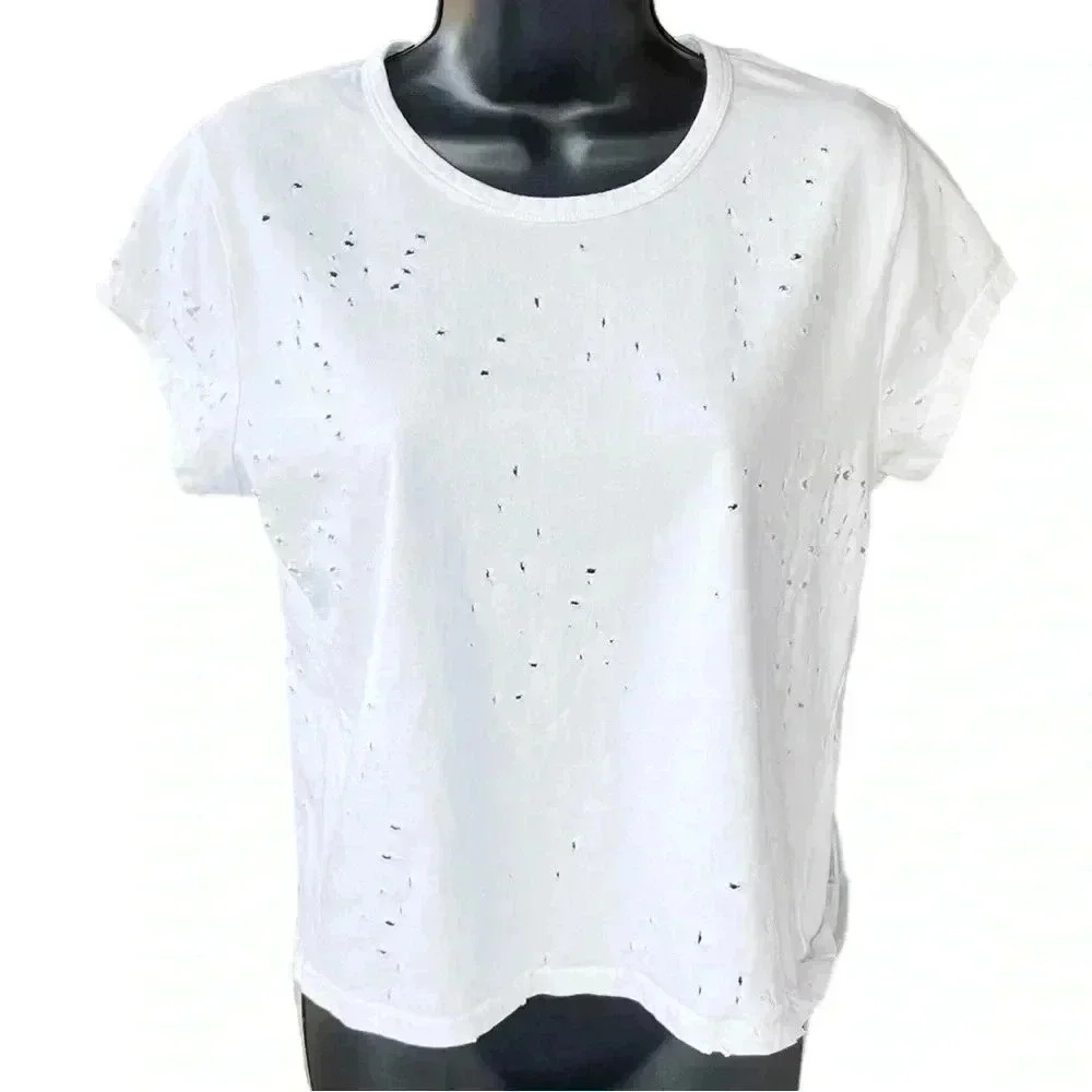 Zadig & Voltaire Distressed White Tee for Women - Size Large | R004